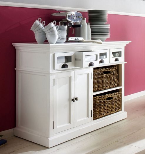 Image of Whitehaven Painted Buffet With Glass Front Drawers And 2 Rattan