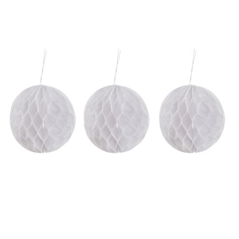 Image of Set Of Three 15cm White Retro Honeycomb Pom Pom Decorations
