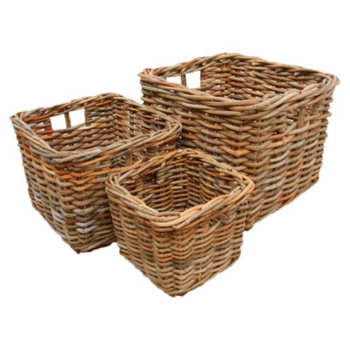Image of Wicker Valley Large Rattan Square Storage Basket (set Of 3)