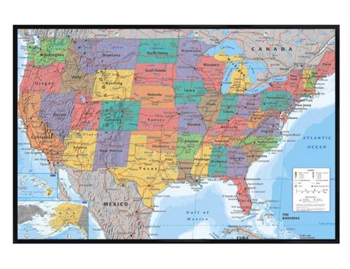 Image of Gloss Black Framed Map Of The Usa Poster