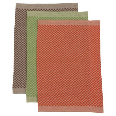 Image of Tesco Brown, Green And Olive Jaquard Tea Towels, 3 Pack