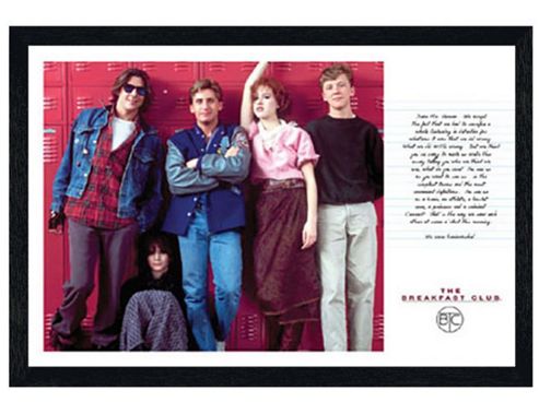 Image of Breakfast Club Black Wooden Framed Cast Shot Around Lockers Poster