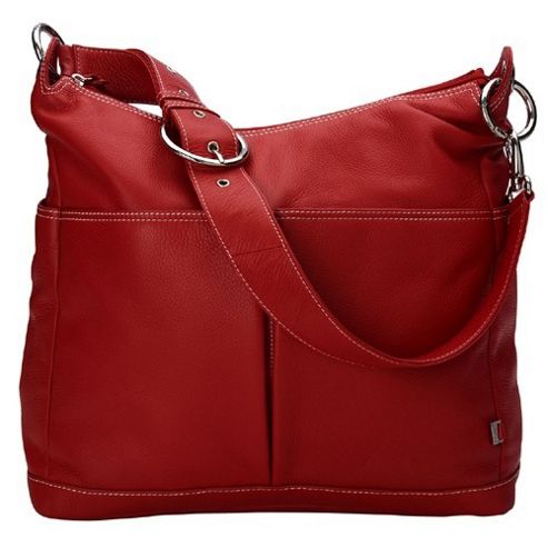 Image of Oioi Pompeian Leather Pocketed Hobo Changing Bag (red)