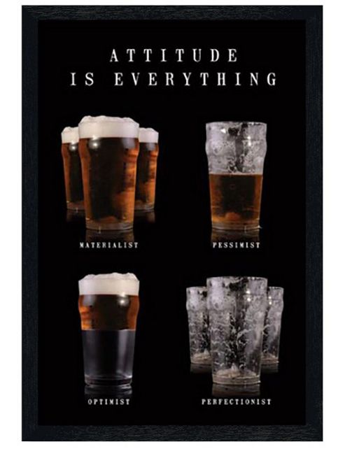 Image of Attitude Black Wooden Framed Materialist, Optimist, Pessimist, Perfectionist Poster