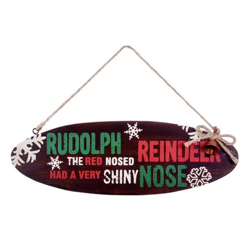 Image of Hanging Oval Wooden Christmas 'rudolph The Red Nosed Reindeer' Lyric Sign