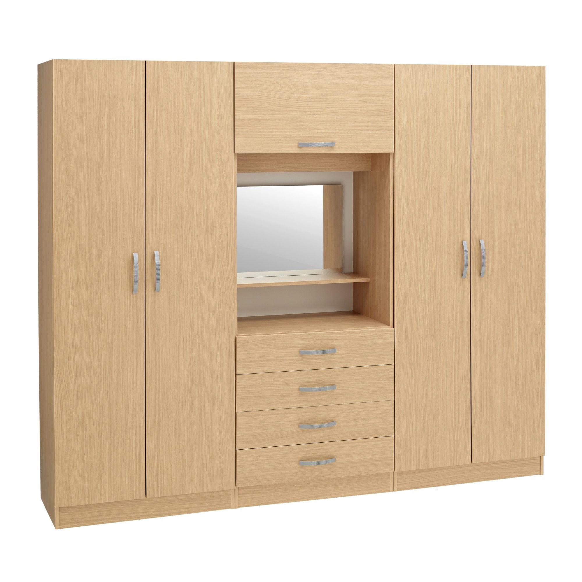 Ideal Furniture Budapest 4 door Wardrobe with drawers - Oak at Tesco Direct