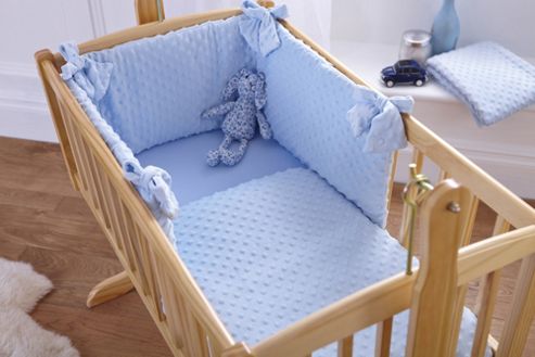 Image of Clair De Lune Dimple Rocking Cradle Quilt And Bumper Set - White - Blue