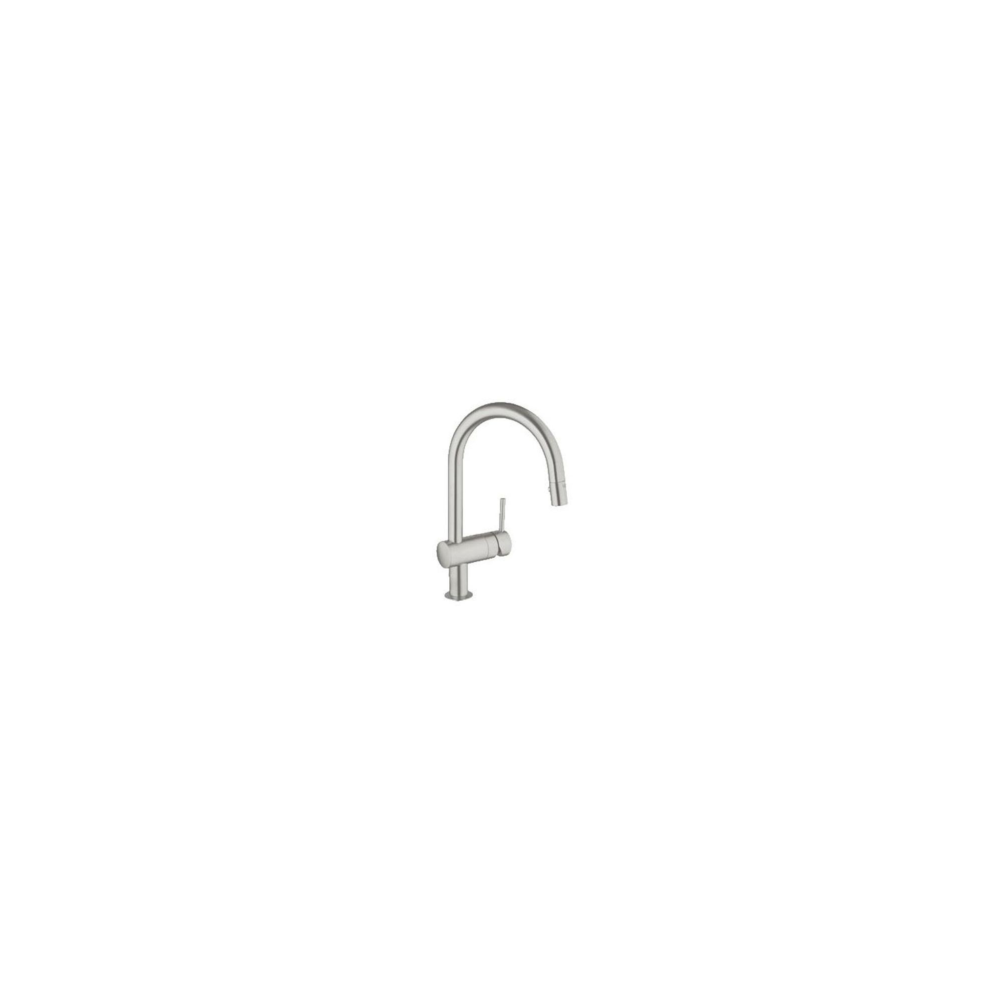 Grohe Minta Mono Sink Mixer Tap, C-Spout, Pull-Out Spray, Single Handle, SuperSteel at Tesco Direct