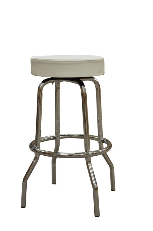 Image of American Diner Style White Faux Leather Bar Stool