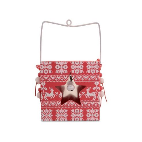 Image of Festive Design Wooden Painted Tealight Holder In Red