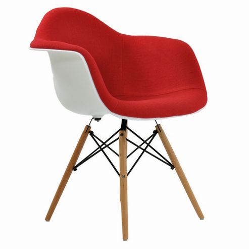 Image of Eames Replica Dining Chair Daw White With Red Padded Seat
