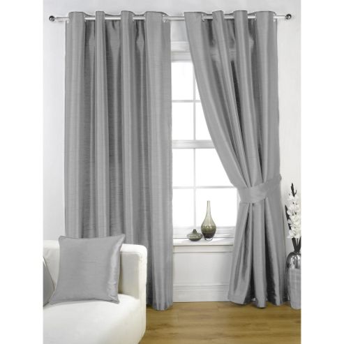 Image of Kliving Ravello Faux Silk Eyelet Lined Curtain 65x90 Inches Silver