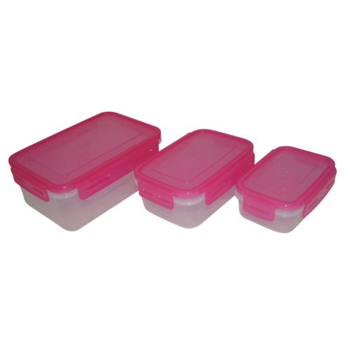 Image of Tesco Klip Fresh Rectangular Pink Food Containers, Set Of 3