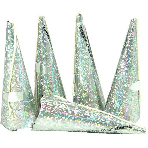 Image of Party Poppers Holographic Silver Cone Shape (10pk)