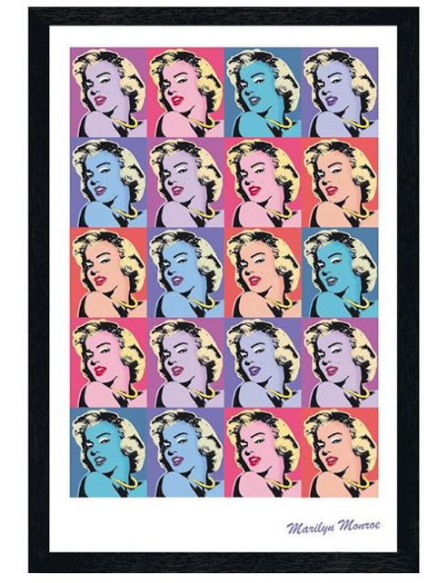 Image of Marilyn Monroe Black Wooden Framed Pop Art Repeat Pattern Poster