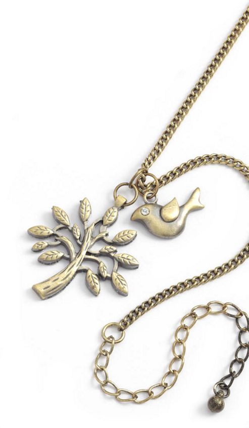 Image of Vintage Style Bird And Tree Pendant - Gold Finish