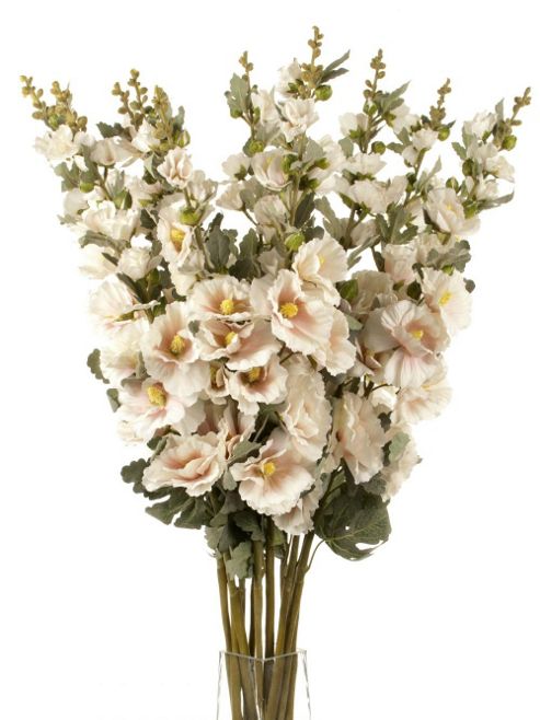 Image of Artificial 103cm Single Stem Cream And Pale Pink Hollyhocks X 12