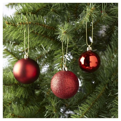 Image of Tesco Mixed Red Christmas Bauble Pack, 40 Piece