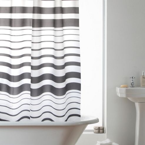 Image of Modern Makeover Hookless Shower Curtain In Charcoal Stripe