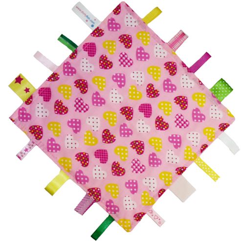 Image of Dotty Fish Baby Tag Blanket - Pink Hearts