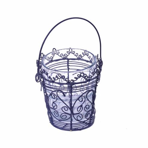Image of Black Wire & Glass Votive Tea Light Holder In Swirl Design