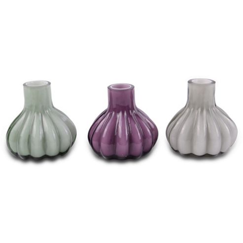 Image of Set Of Three Small Coloured Glass Bulb Vases