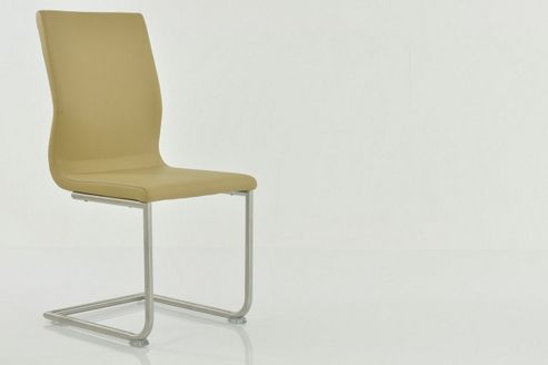 Image of Charlotte Beige Faux Leather And Brushed Steel Dining Chair