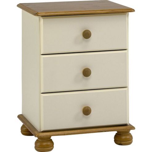 Image of Picadilly - Solid Wood 3 Drawer Bedside Table - Cream / Pine