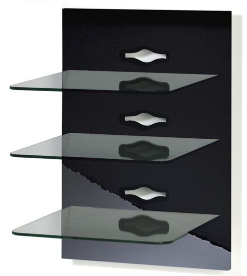 Image of Vcm Xeno-3 Wall Furniture With 3 Glass Shelves And Media Storage - Black Varnish / Clear Glass