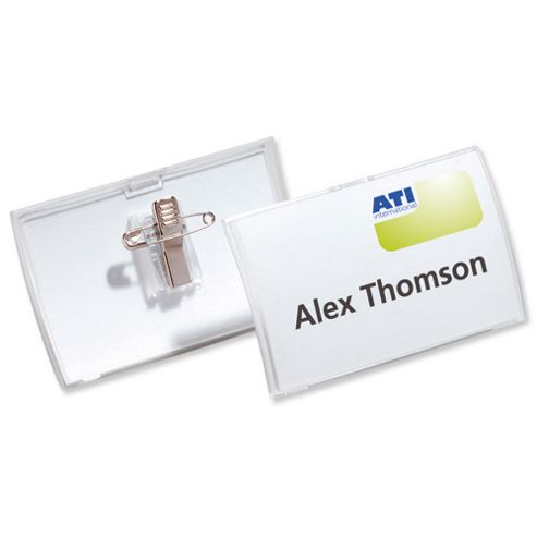 Image of Durable Click Fold Name Badge Polypropylene Combi Clip And Insert 54x90mm Ref 8214/19 [pack 25]