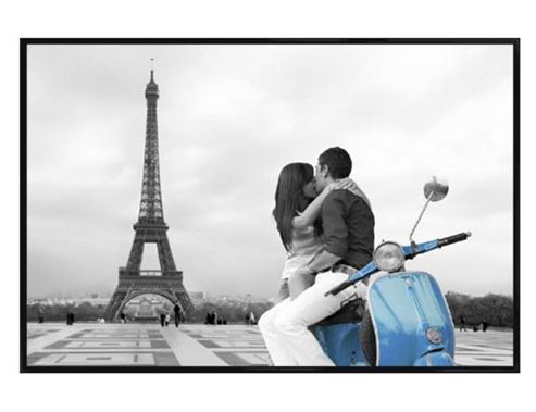 Image of Romance In Paris Gloss Black Framed Scooter Love Poster