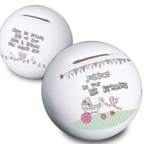 Image of Personalised Whimsical Pram Money Box