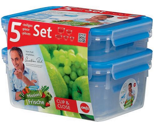 Image of Emsa Clip & Close 5 Piece Food Storage Container Set (set 2)