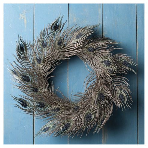 Image of Tesco Peacock Feather Wreath, 40cm