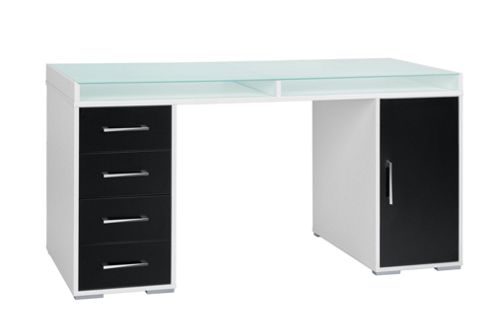 Image of Maja- M--bel 4 Drawer Computer Desk With 2 Storage Compartments - White / Black