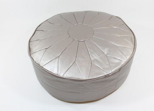 Image of Kaikoo Moroccan Faux Leather Large Pouffe, Metallic