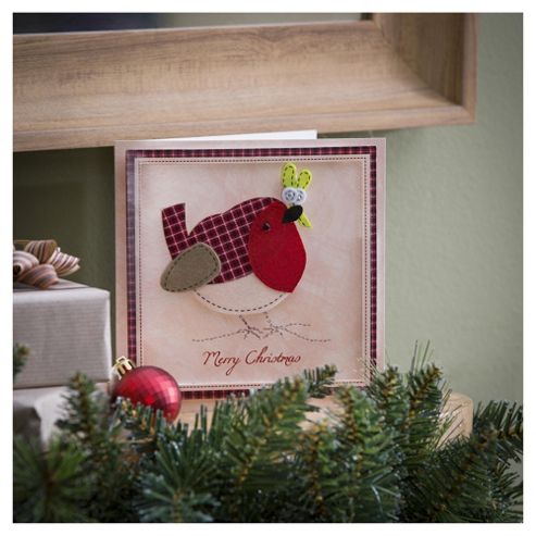 Image of Tesco Luxury Robin Christmas Cards, 6 Pack