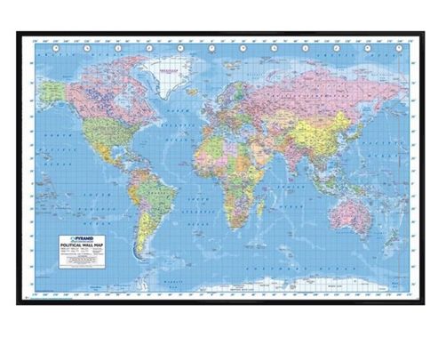Image of Gloss Black Framed Political World Map Poster