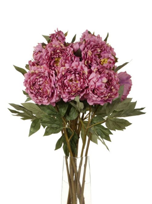 Image of Artificial 80cm Single Stem Double Headed Dark Pink Peonies X 12