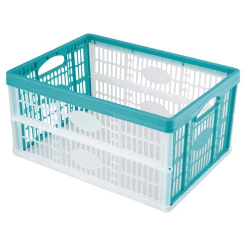 Image of Tesco 32l Plastic Folding Crate, Aquamarine
