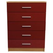 Jazz 5 Drawer Chest Oak & Red Gloss