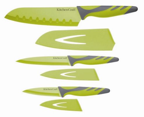 Image of Kitchencraft Colourworks Set Of Three Soft Grip Knives In Green