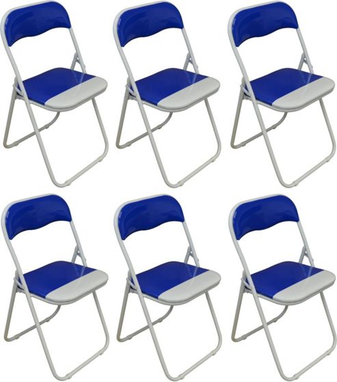 Image of 6 X Blue And White Padded Folding Chair - Great For, Office, Desk, Poker, Spare