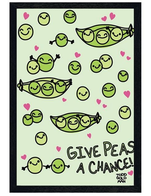 Image of David & Goliath Black Wooden Framed Give Peas A Chance Poster