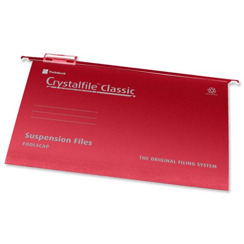 Image of Rexel Crystalfile Classic Suspension File Manilla V-base 15mm Foolscap Red Ref 78141 [pack 50]