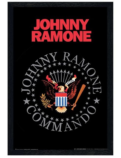 Image of The Ramones Black Wooden Framed Johnny Ramone Commando Poster