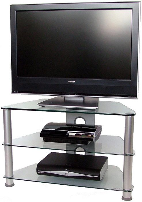 Image of 3 Shelf Tv Stand With Clear Uv Bonded Glass Tops