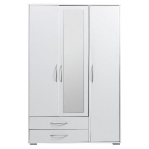 Image of Newport Triple Wardrobe With 2 Drawer, White & Mirror