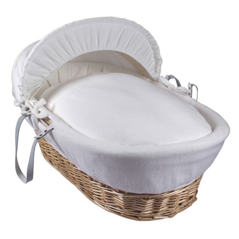 Image of Clair De Lune Natural Wicker Moses Basket (cotton Candy Ivory White)
