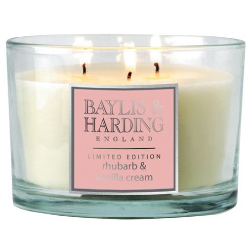 Image of Baylis And Harding 3 Wick Candle, Rhubarb And Custard Cream